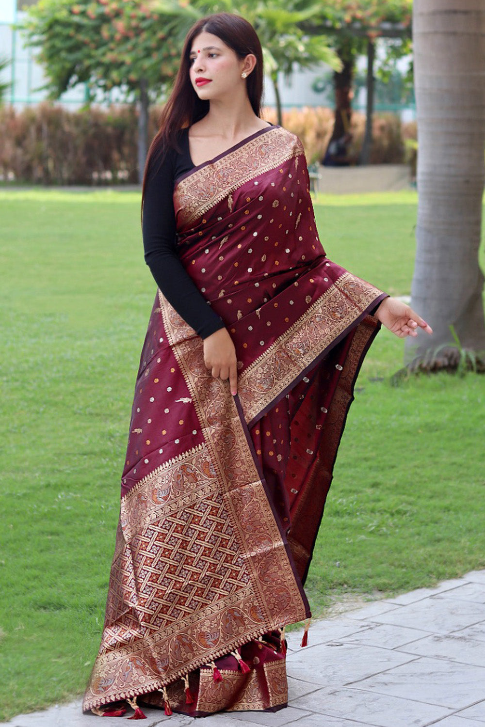 SF-Maroon color Kanjivaram Silk saree - New In - Indian