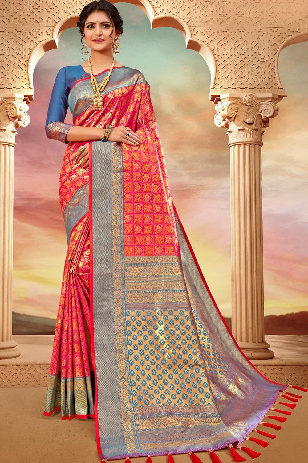 pink silk saree