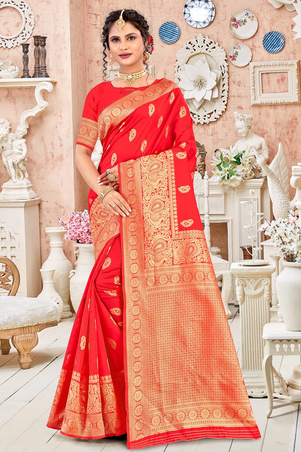 red silk saree