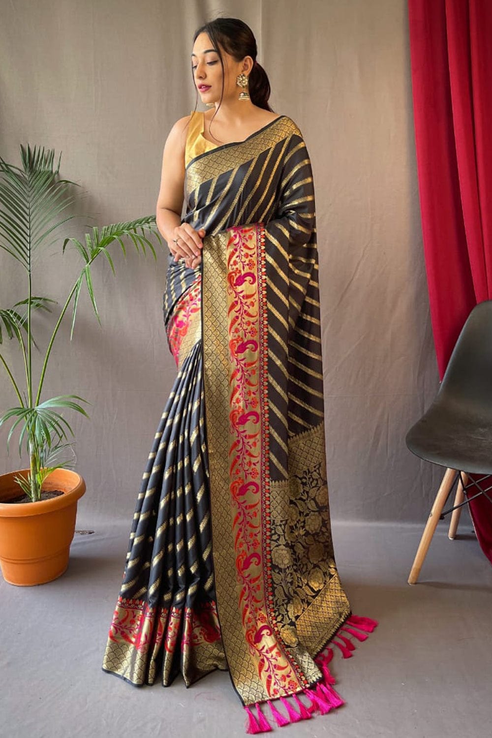 grey silk saree