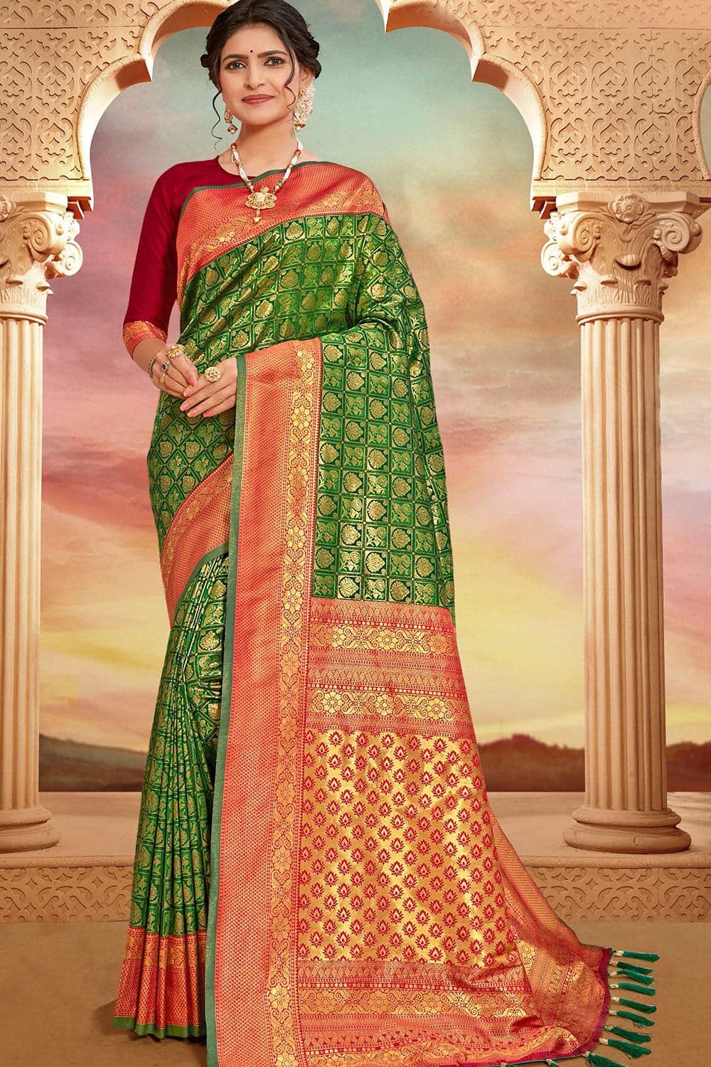 Buy Sheen Green Kanjivaram Saree online-Karagiri – Karagiri Global