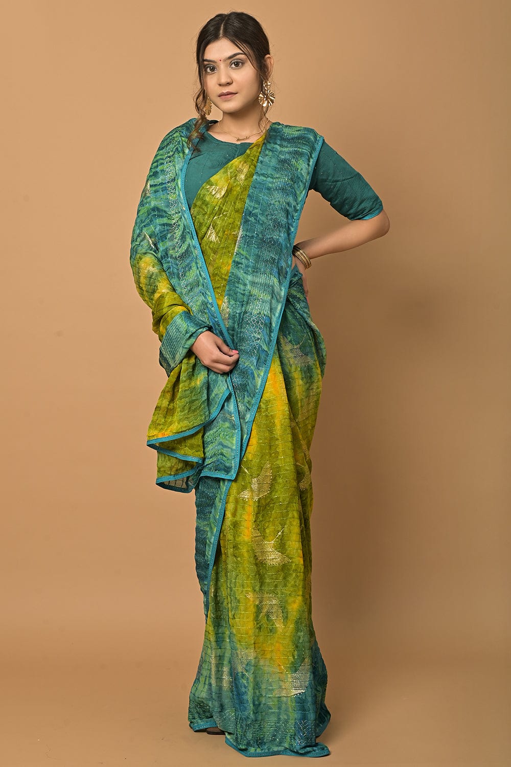 green silk saree