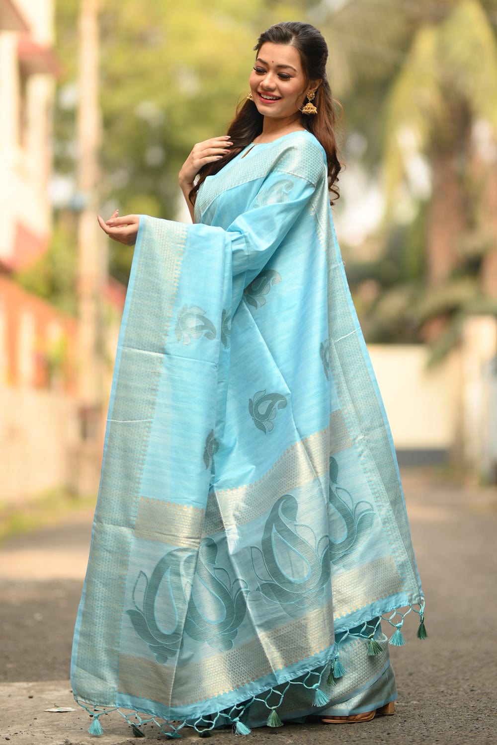 blue silk saree