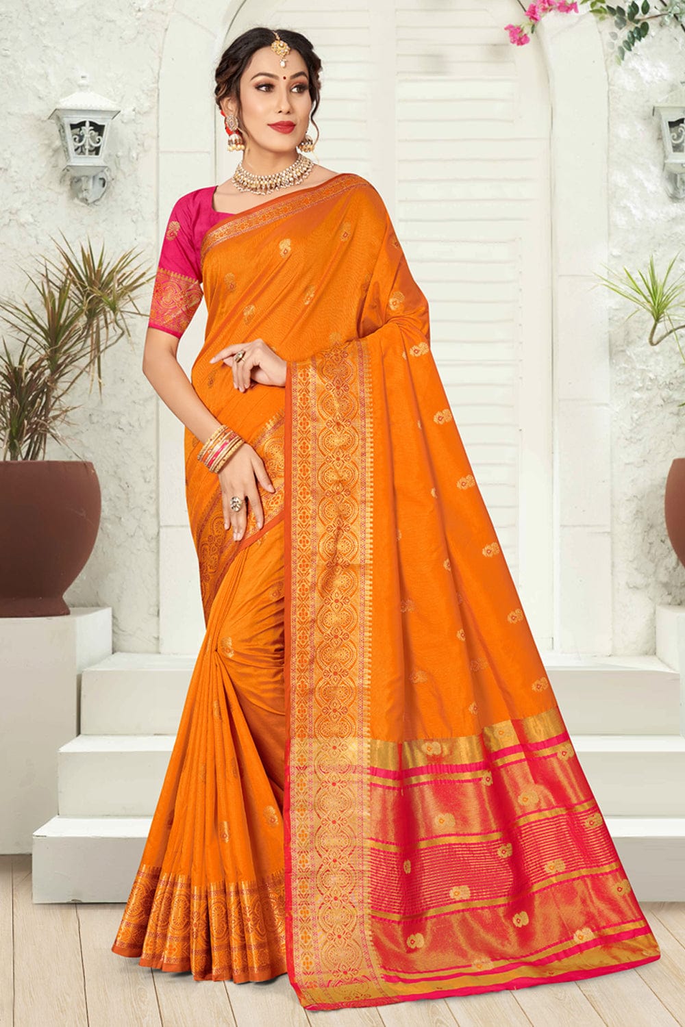 orange silk saree