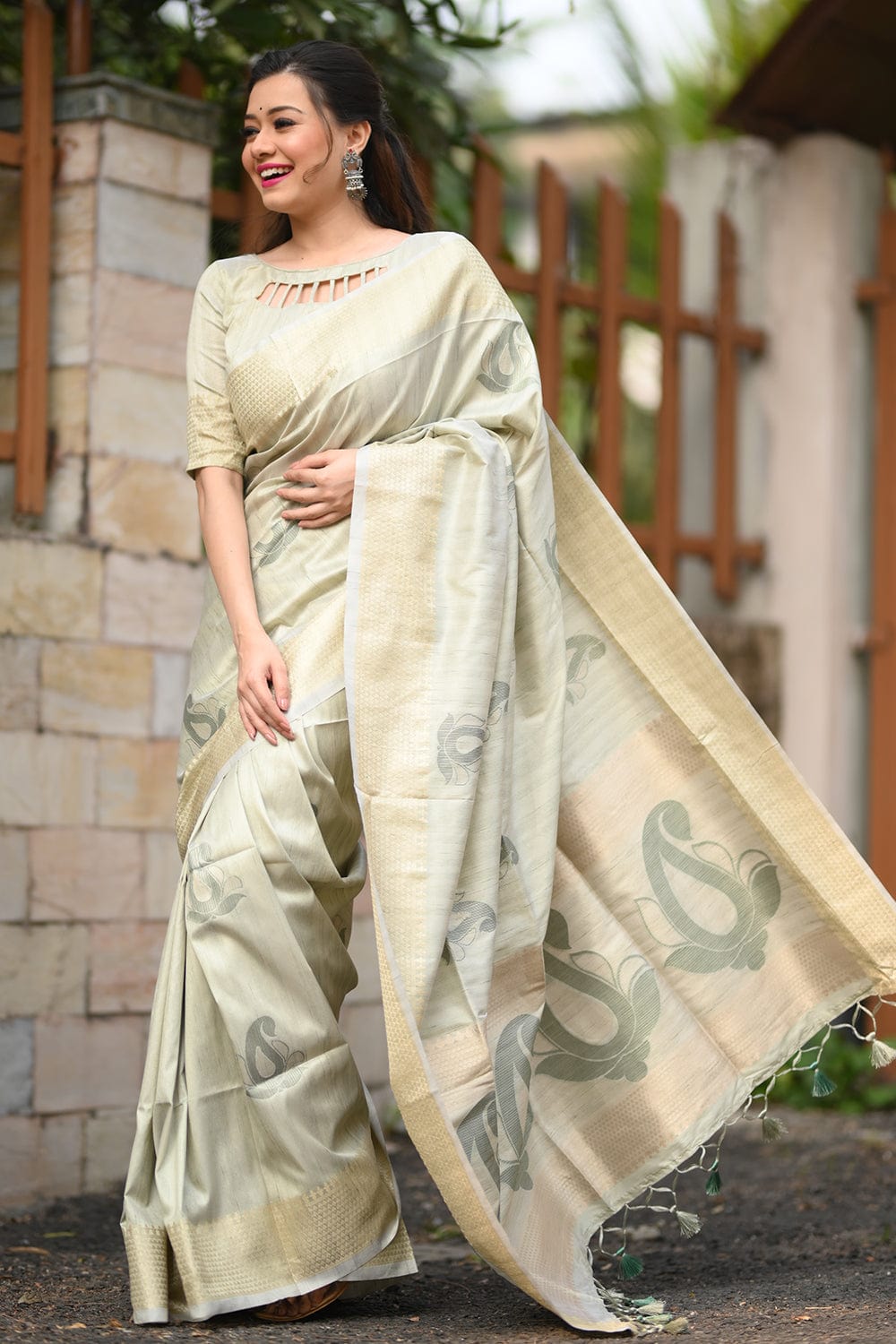 green silk saree