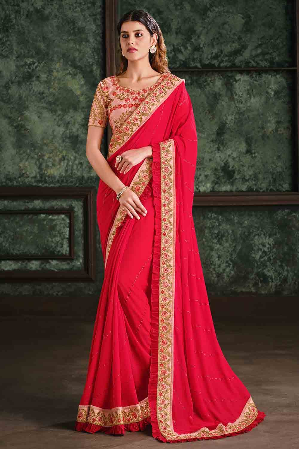 red silk saree