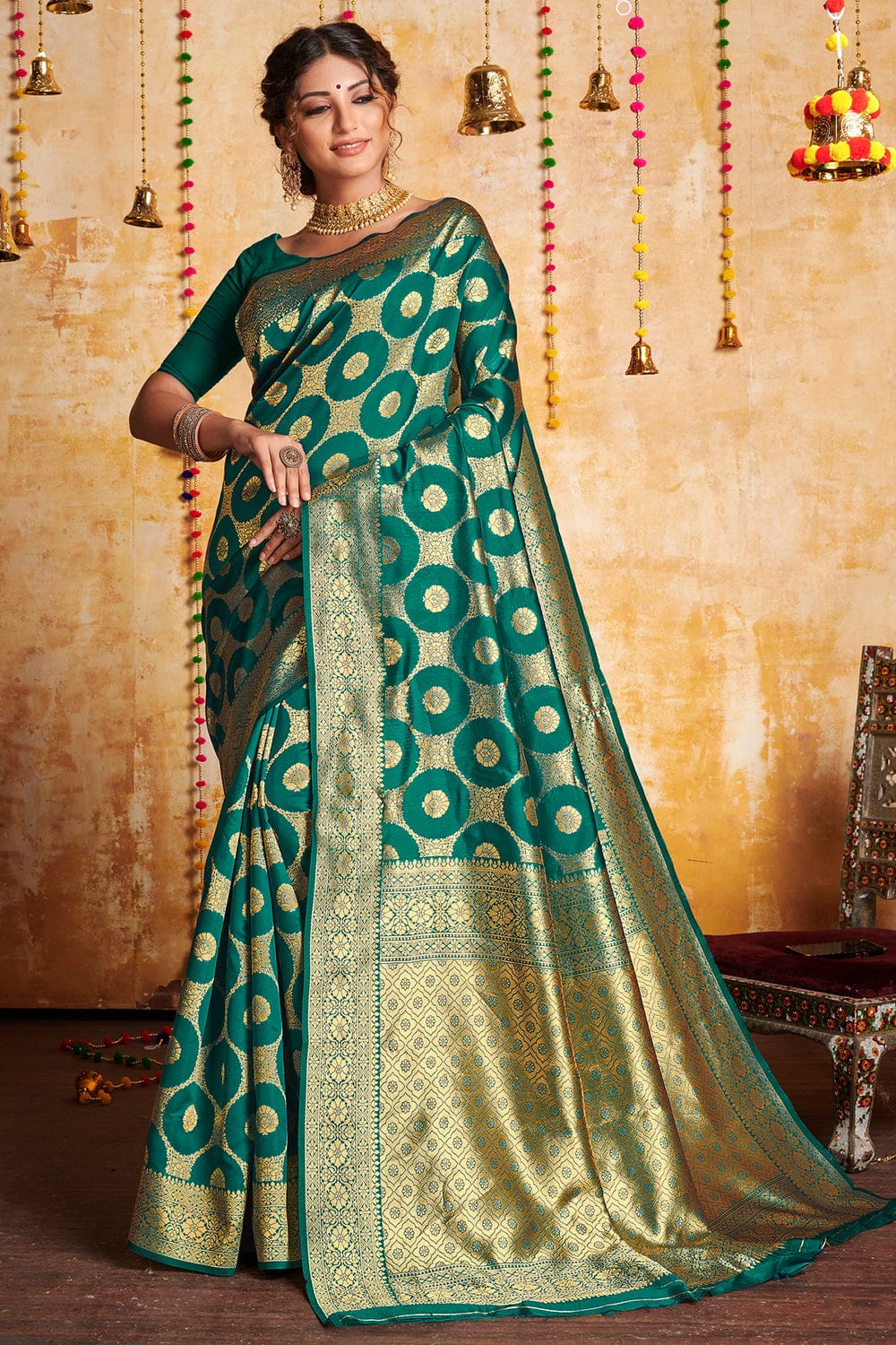 Buy Phthalo Green Dola Silk Saree online-Karagiri