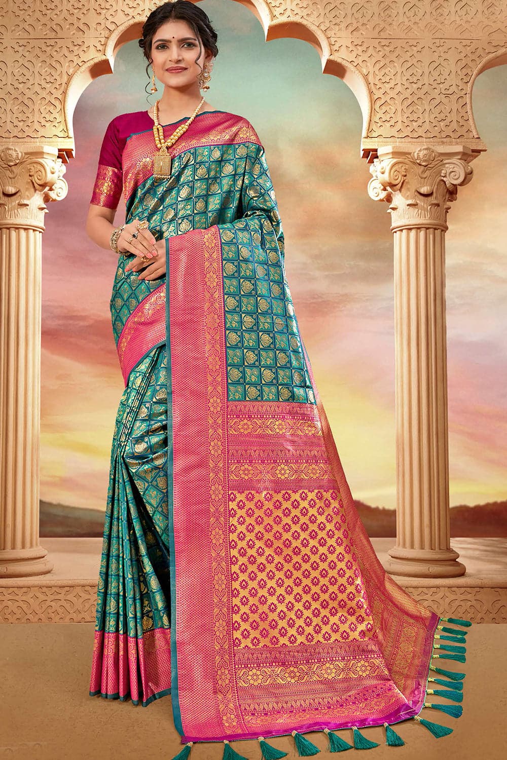 pink silk saree