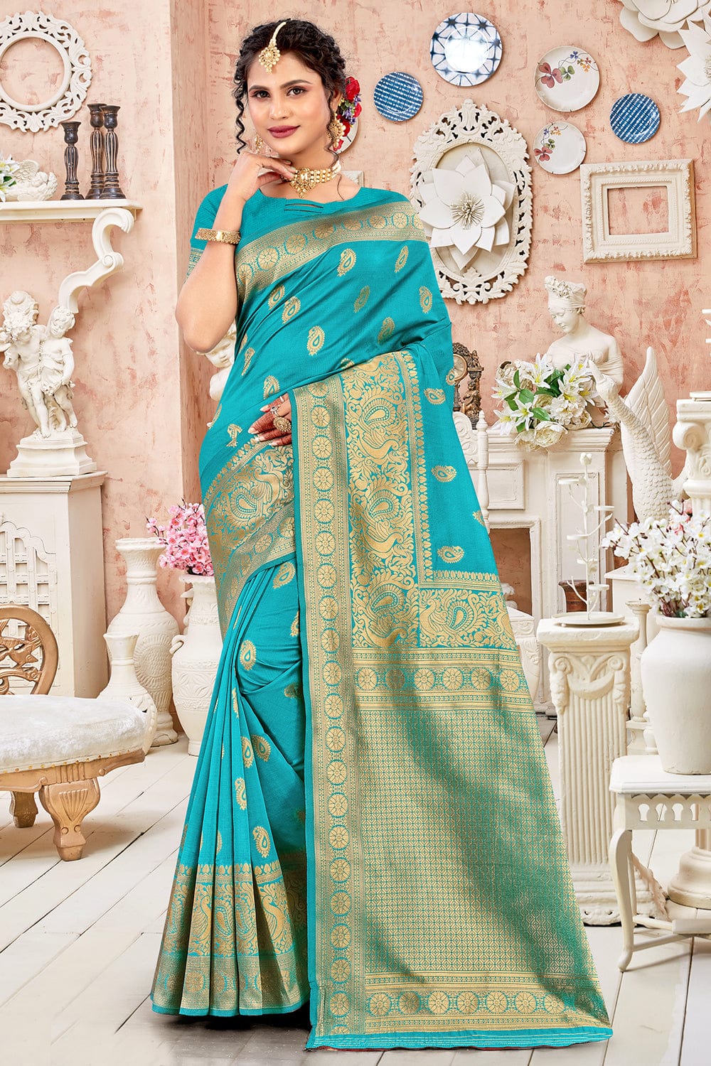 blue silk saree