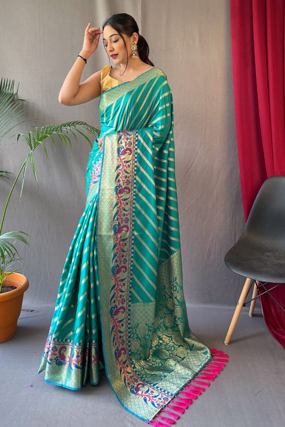 blue silk saree