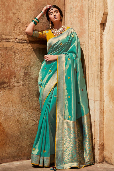 Buy Turquoise Sarees for Women by PARAMPARIK TEXTILE Online | Ajio.com