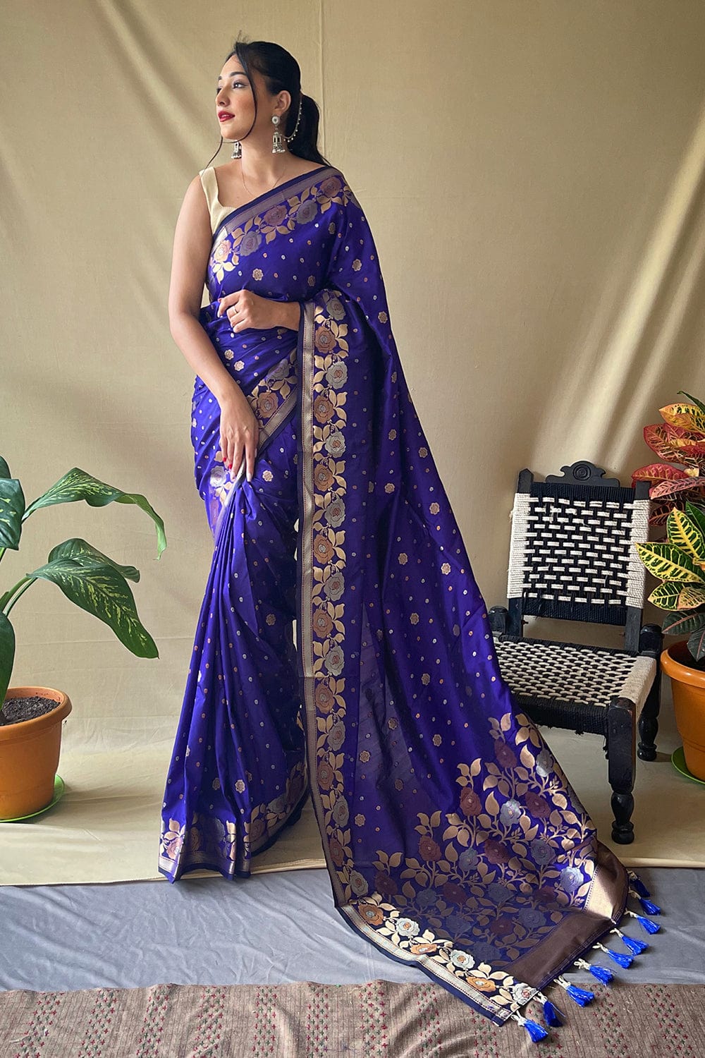 Vibrant Blue Silk Saree