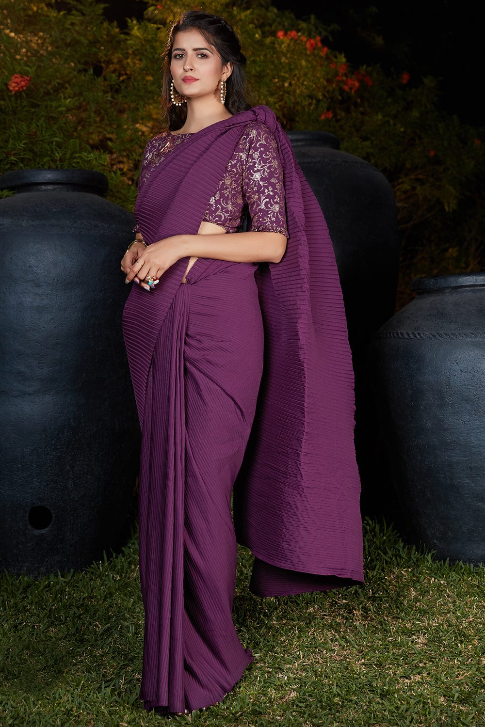 violet silk saree