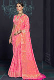 Baby pink south silk saree with monochrome blouse - Buy online on Karagiri - Free shipping to USA