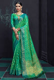 South Silk Saree Blue Green Dual Tone South Silk Saree Monochrome Blouse saree online