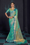 South Silk Saree Blue Green Dual Tone South Silk Saree With Monochrome Blouse saree online