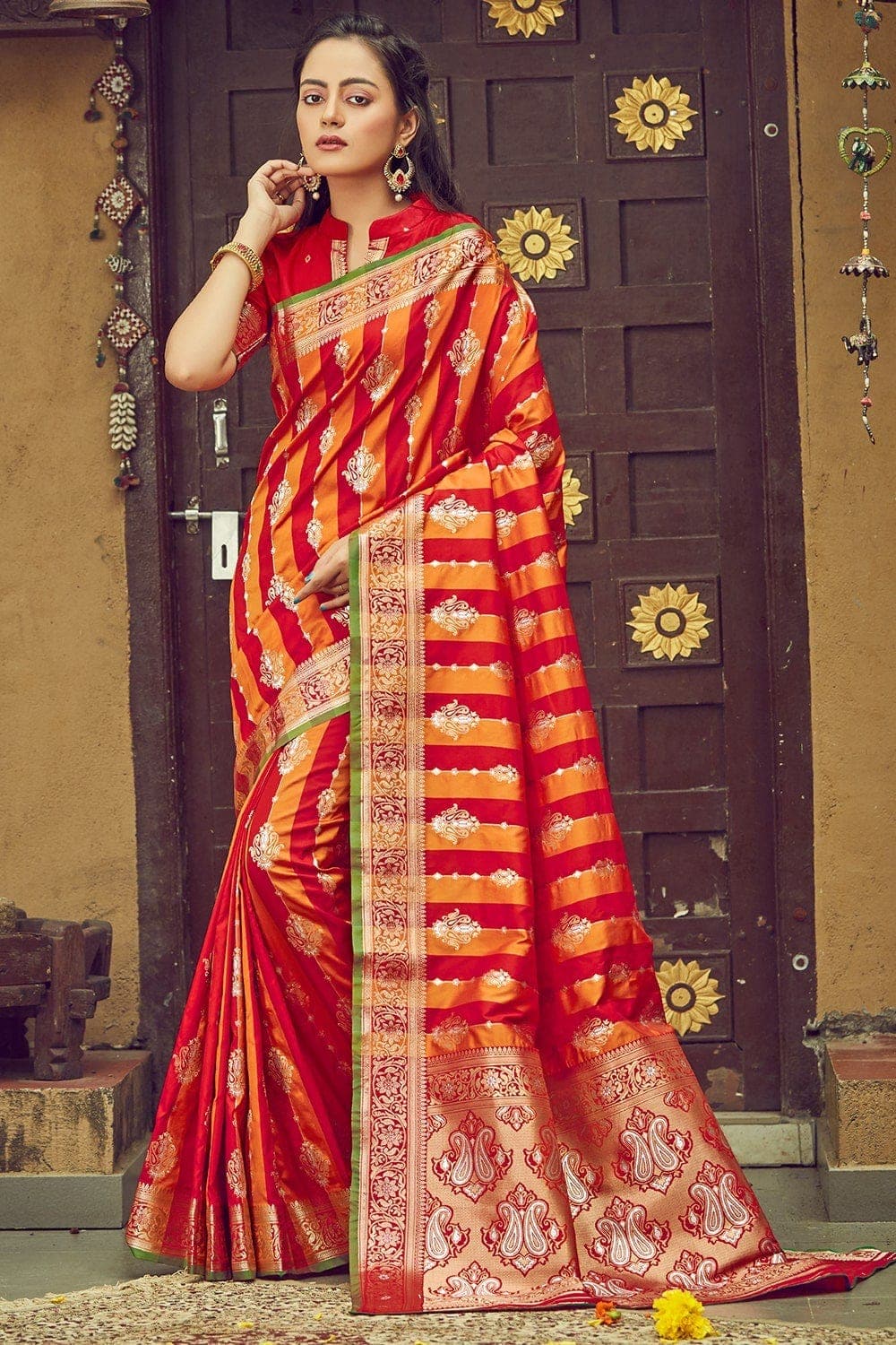 South Silk Saree Candy Red South Silk Saree saree online