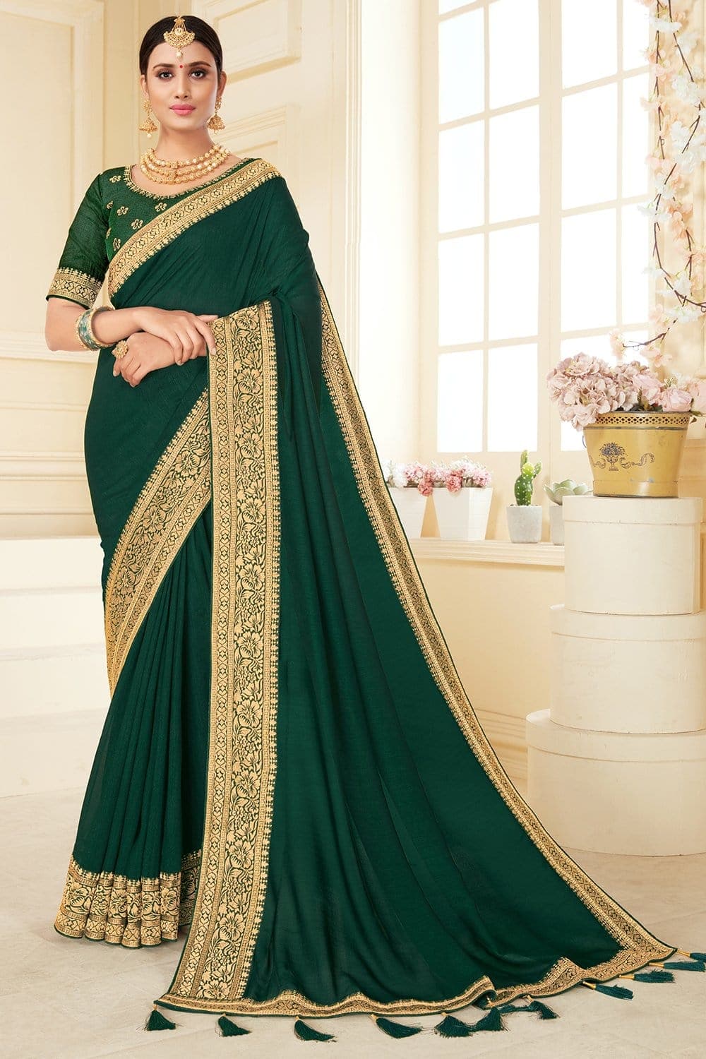 Buy Castleton Green Silk Saree online-Karagiri