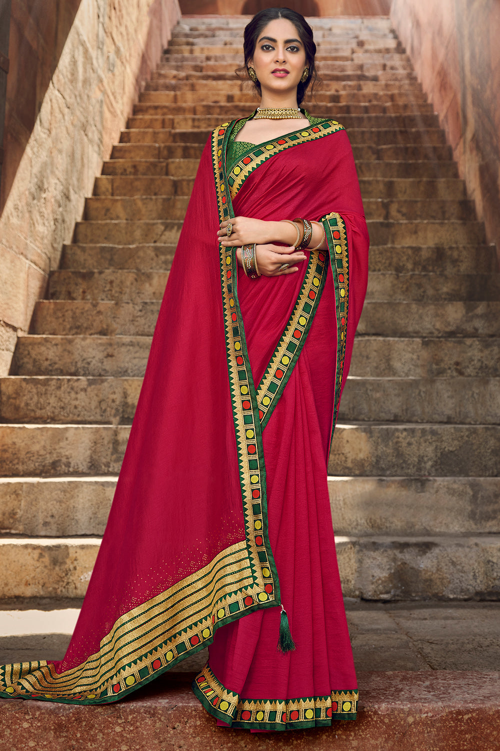 Dark Pink Linen Saree with Pichwai Design Digital Print