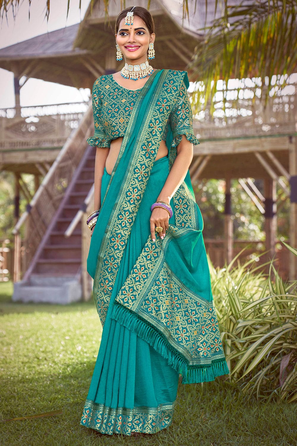 CYAN GREEN - RUSSIAN SILK SAREE