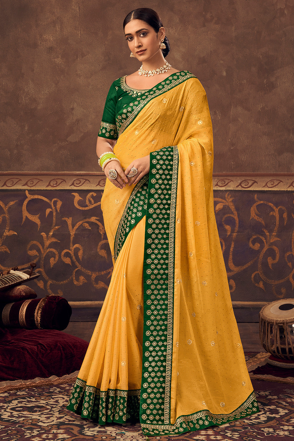 yellow south silk saree