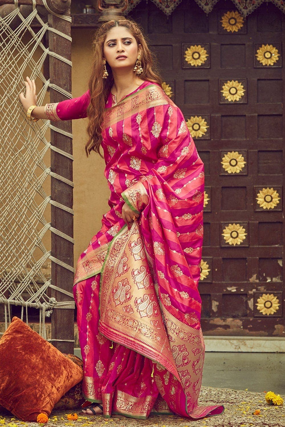 South Silk Saree Fuscia Pink South Silk Saree saree online