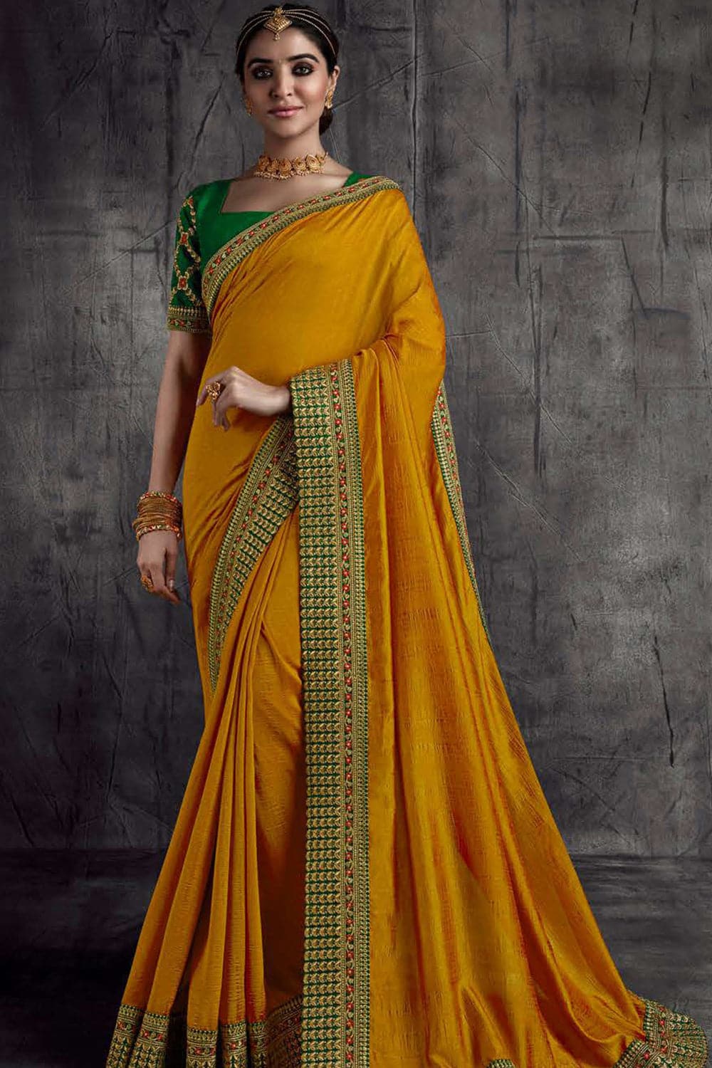 Organza Saree with blouse in Golden colour 1208