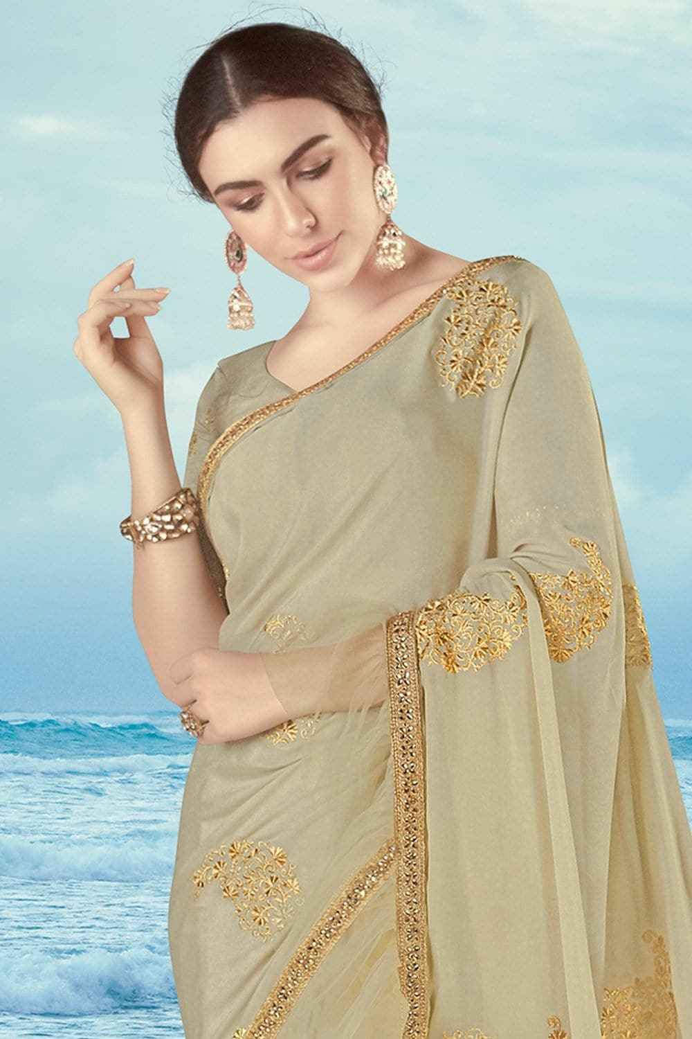 South Silk Saree Khaki Brown Woven South Silk Saree saree online