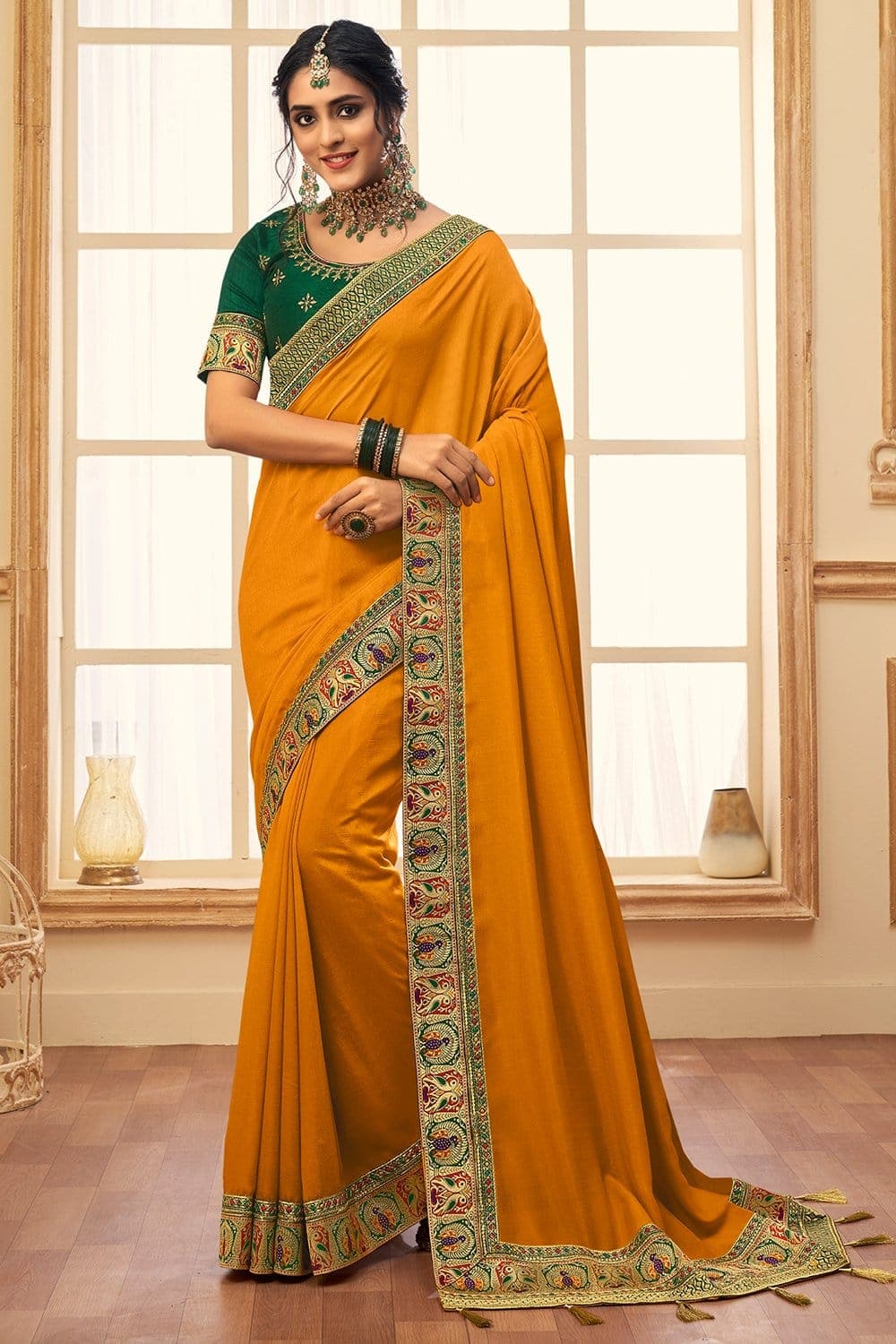 Buy Marigold Yellow South Silk Saree online-Karagiri – Karagiri Global