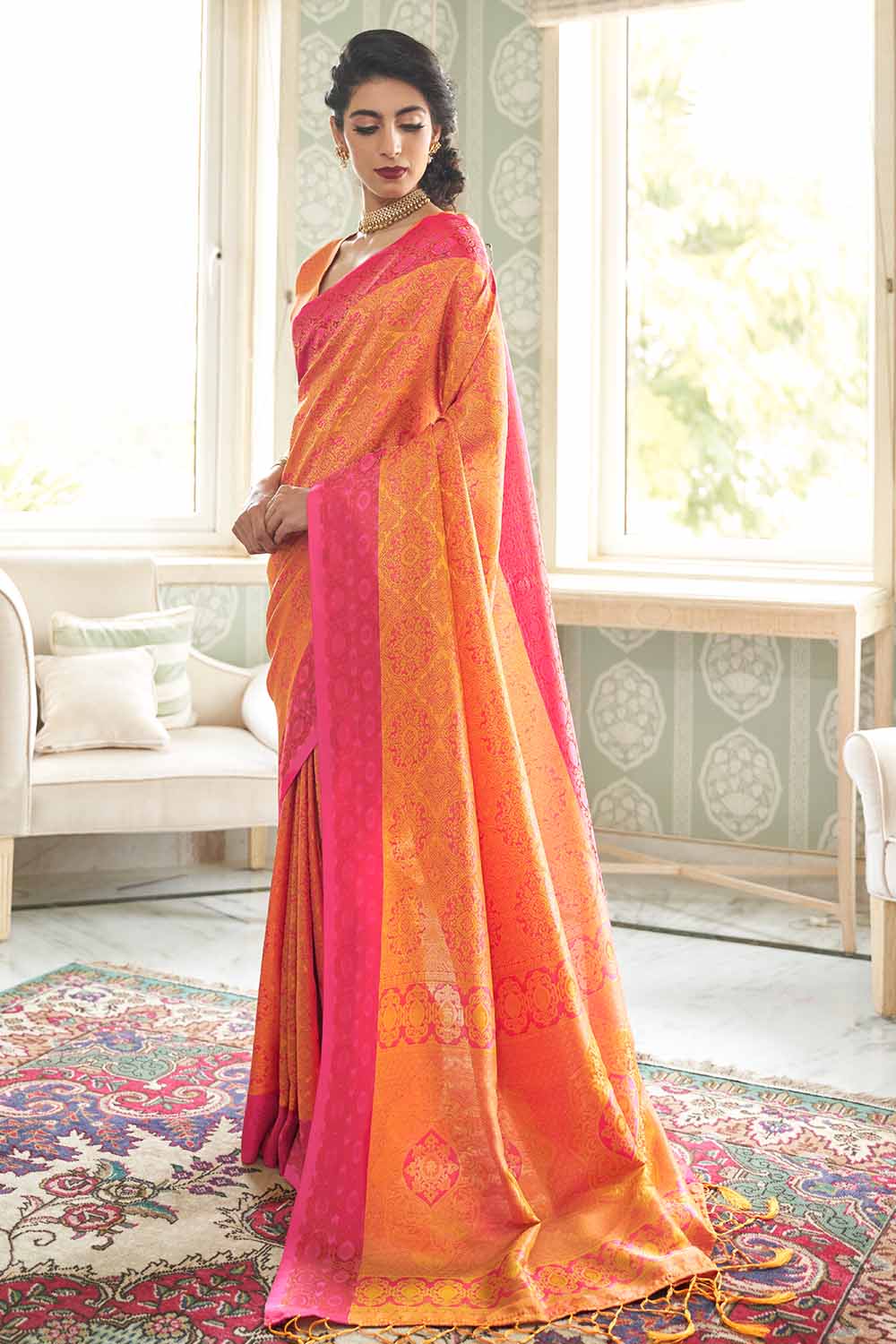 Monarch Orange Beautiful Woven South Silk Saree