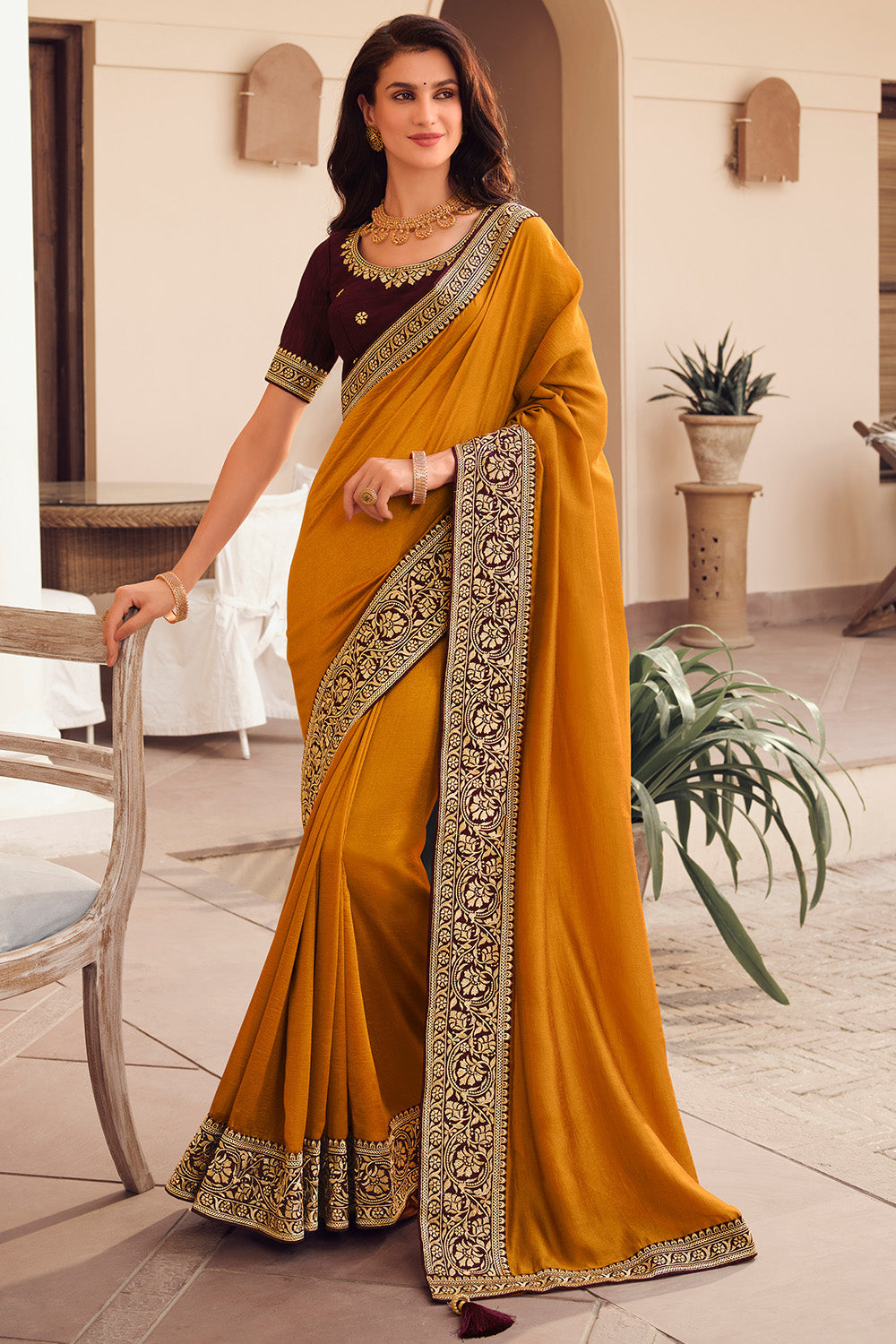 Mustard Yellow Selfie Silk Saree With Embroidery Work Net Blouse Piece –  paanericlothing