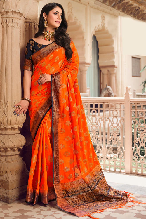 orange south silk saree