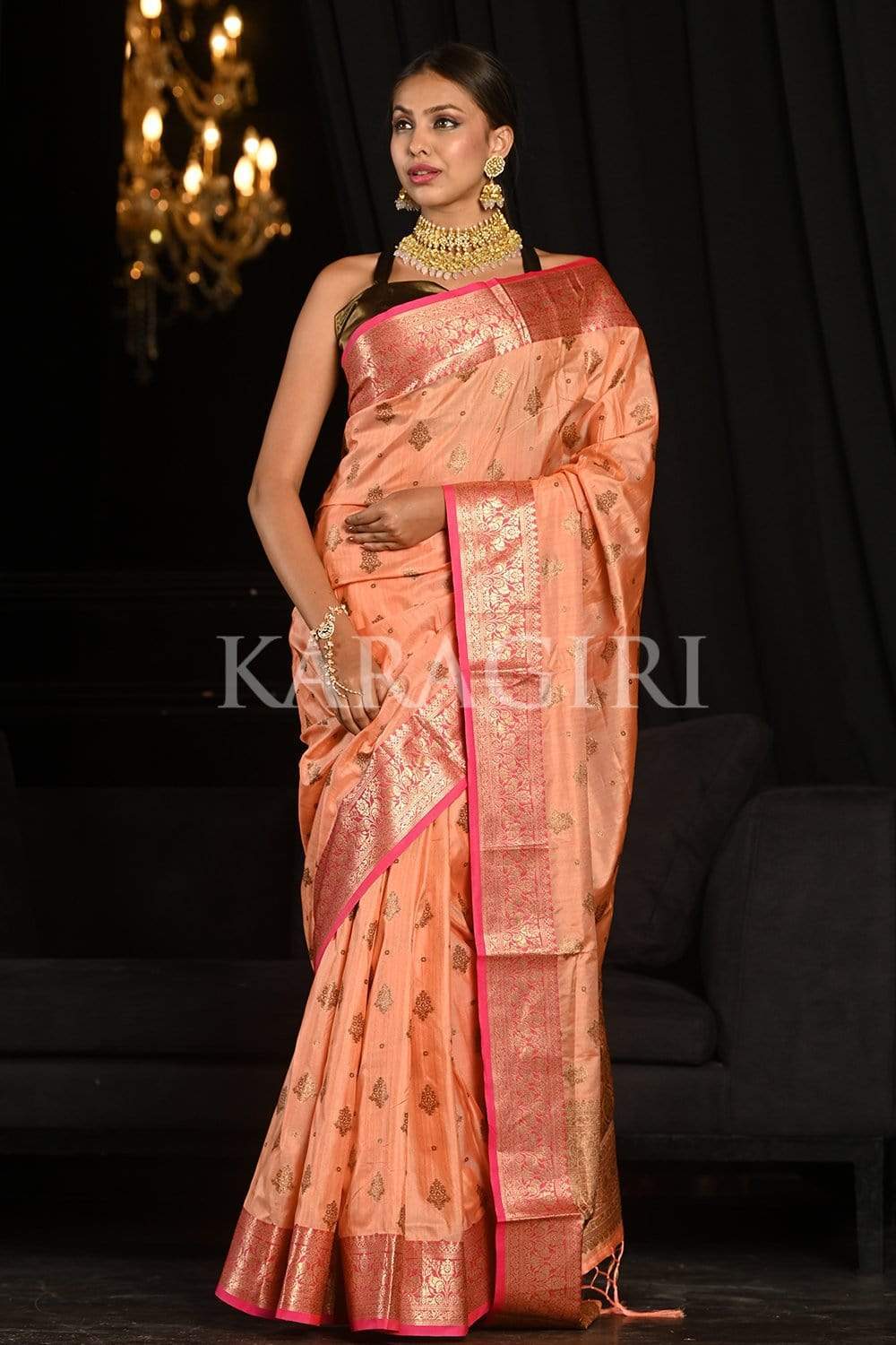 Peach Pink Organza Ombre Saree Set Design by Anushree Reddy at Pernia's Pop  Up Shop 2024