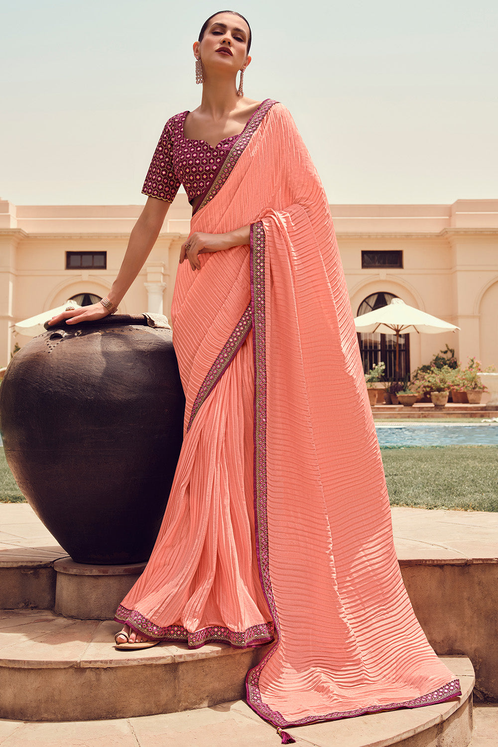 peach south silk saree