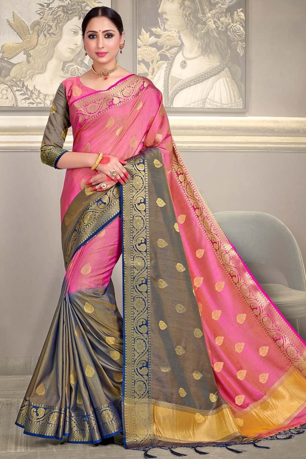 Pink Multicolour South Silk Saree