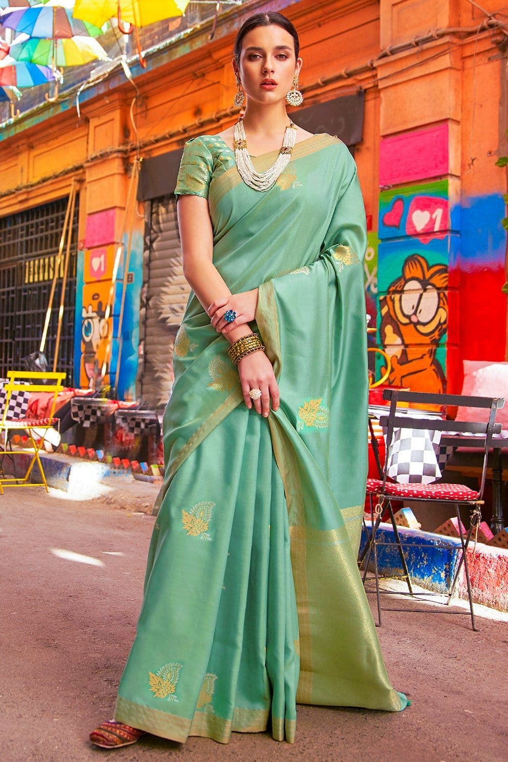 South Silk Saree Pistachio Green Zari Woven Beautiful South Silk Saree saree online