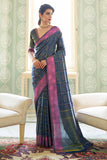 Prussian Blue Beautiful Woven South Silk Saree