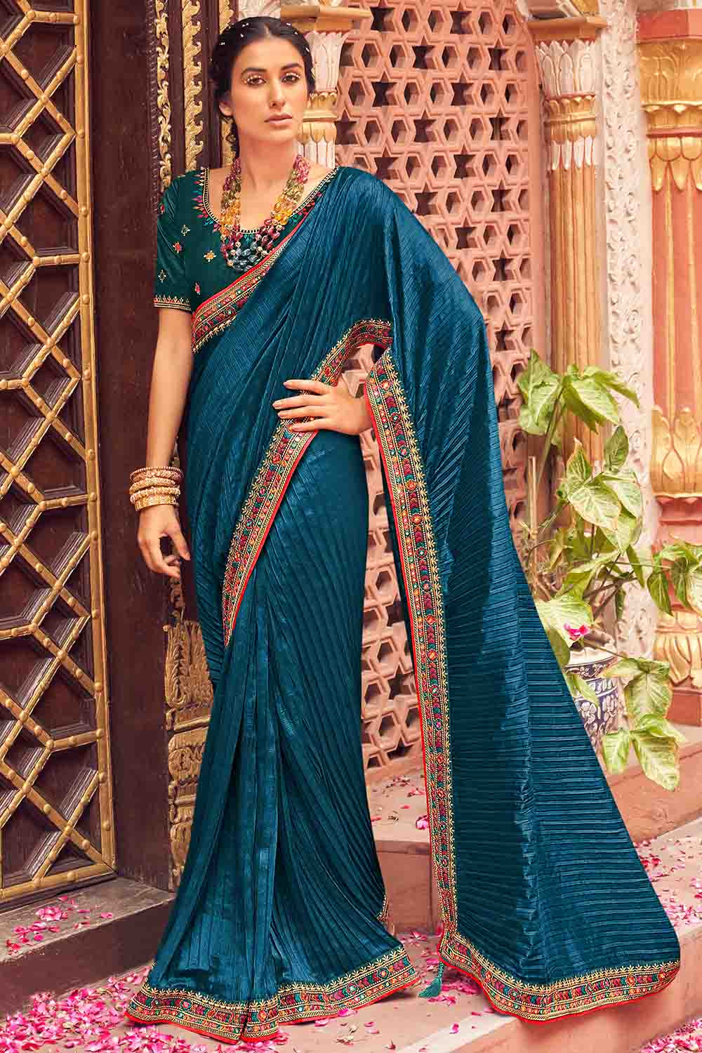 Royal Blue color soft Bandhej silk saree with khadi printed work – Ennayou  Clothing