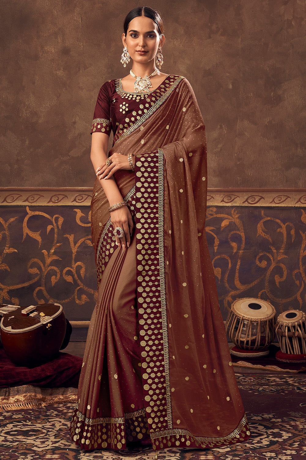 brown south silk saree