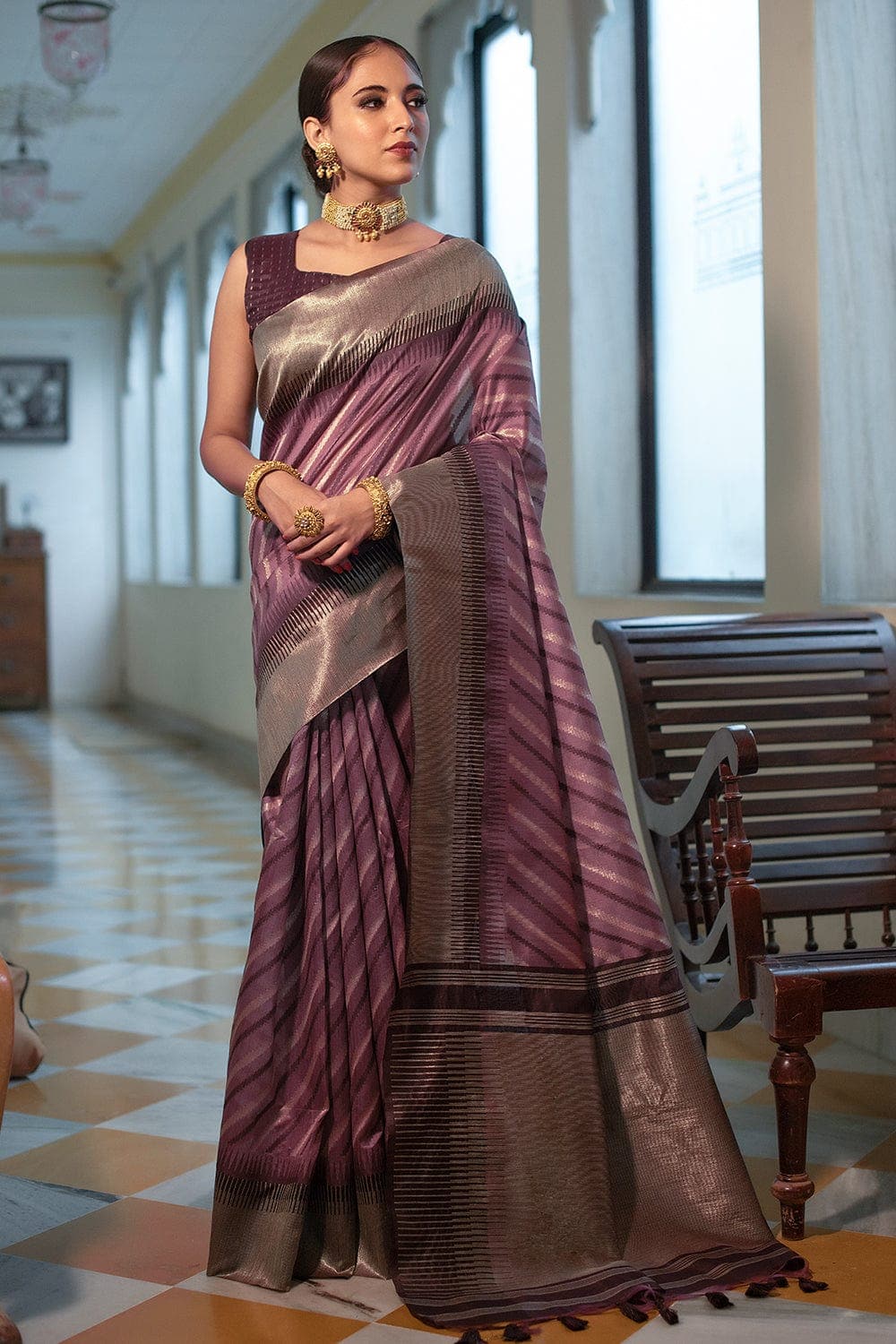 South Silk Saree Sangria Purple South Silk Saree saree online