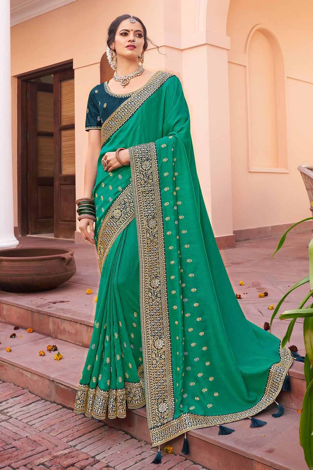 Sea Green Organic Linen Saree With Pompom & Silver Border - Roopkatha - A  Story of Art | Cotton saree blouse designs, Elegant fashion wear, Saree