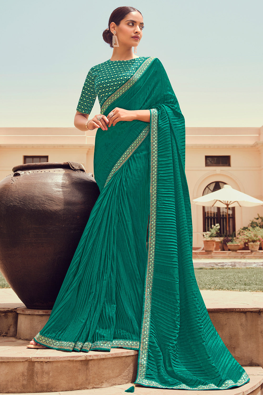 Buy Sea green Silk Saree With Silk Blouse Online - SARV02946 | Andaaz  Fashion