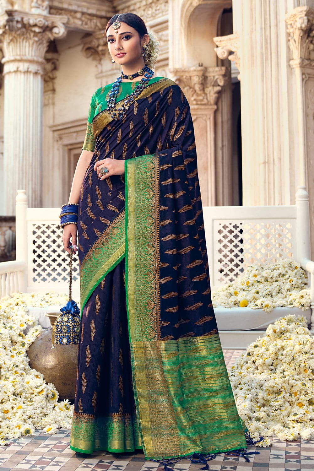 Buy Olive green zari woven South Silk Saree online-karagiri – Karagiri