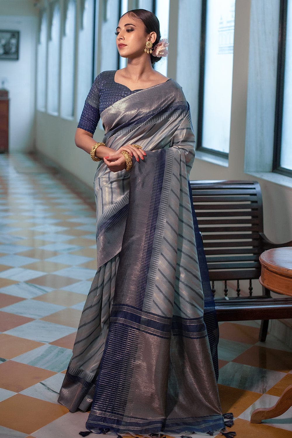 South Silk Saree Spruce Blue South Silk Saree saree online