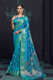 Steel blue south silk saree with monochrome blouse - Buy online on Karagiri - Free shipping to USA