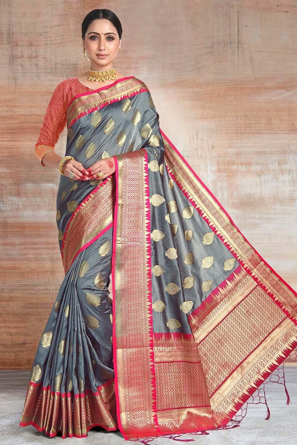 Steel Grey South Silk Saree