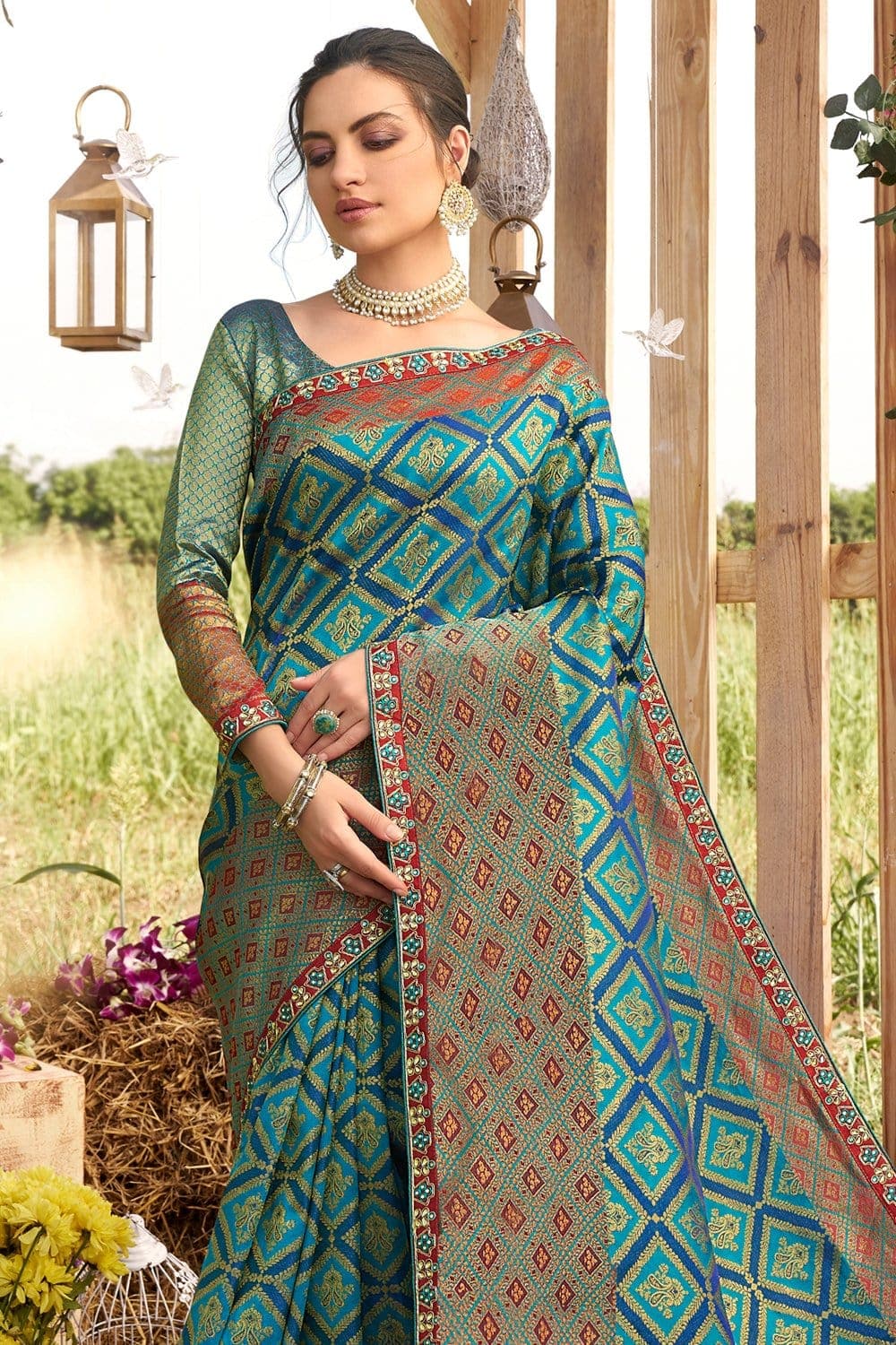 Buy Teal blue woven south silk saree online at best price - Karagiri
