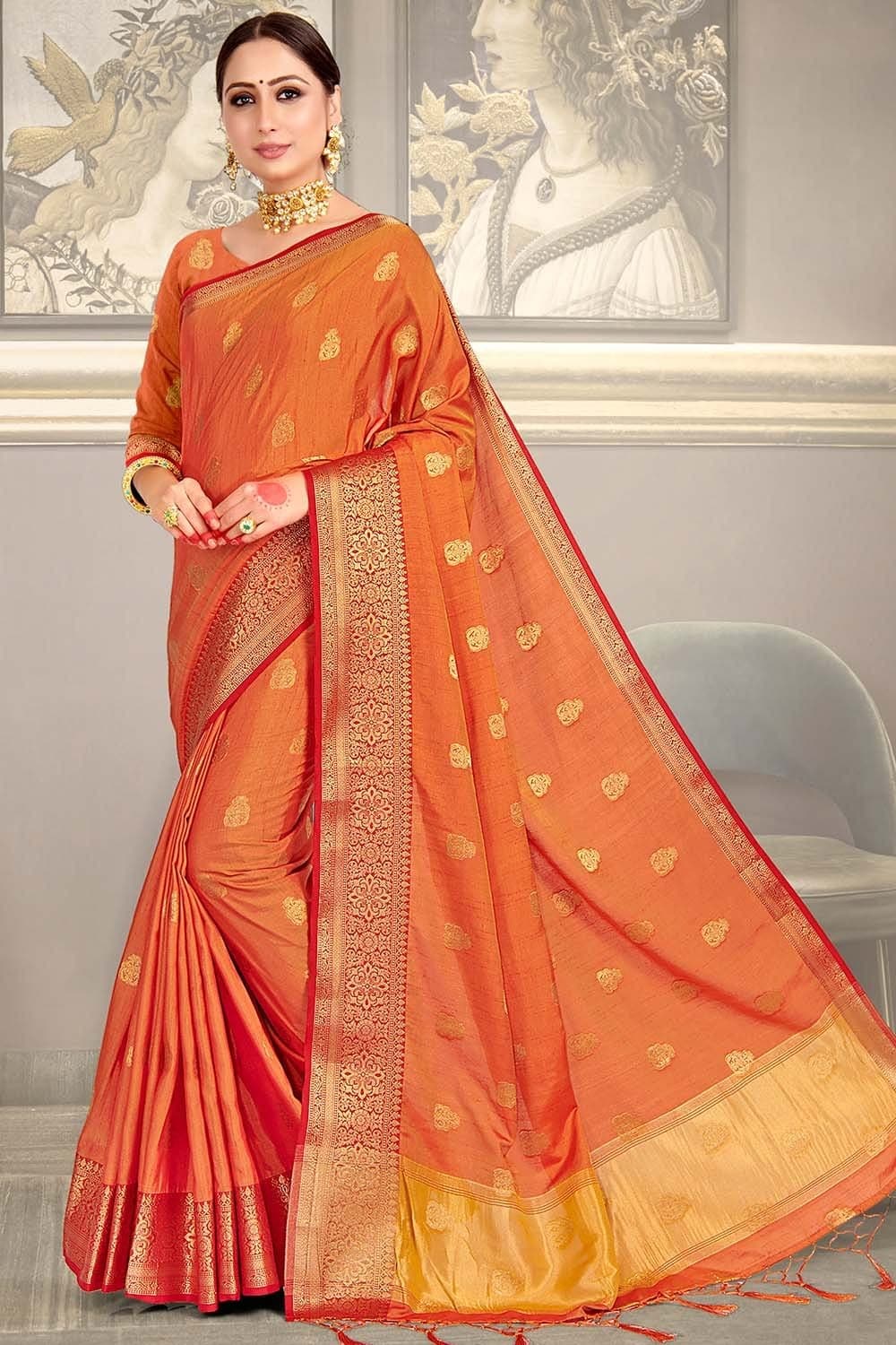 Tiger Orange South Silk Saree