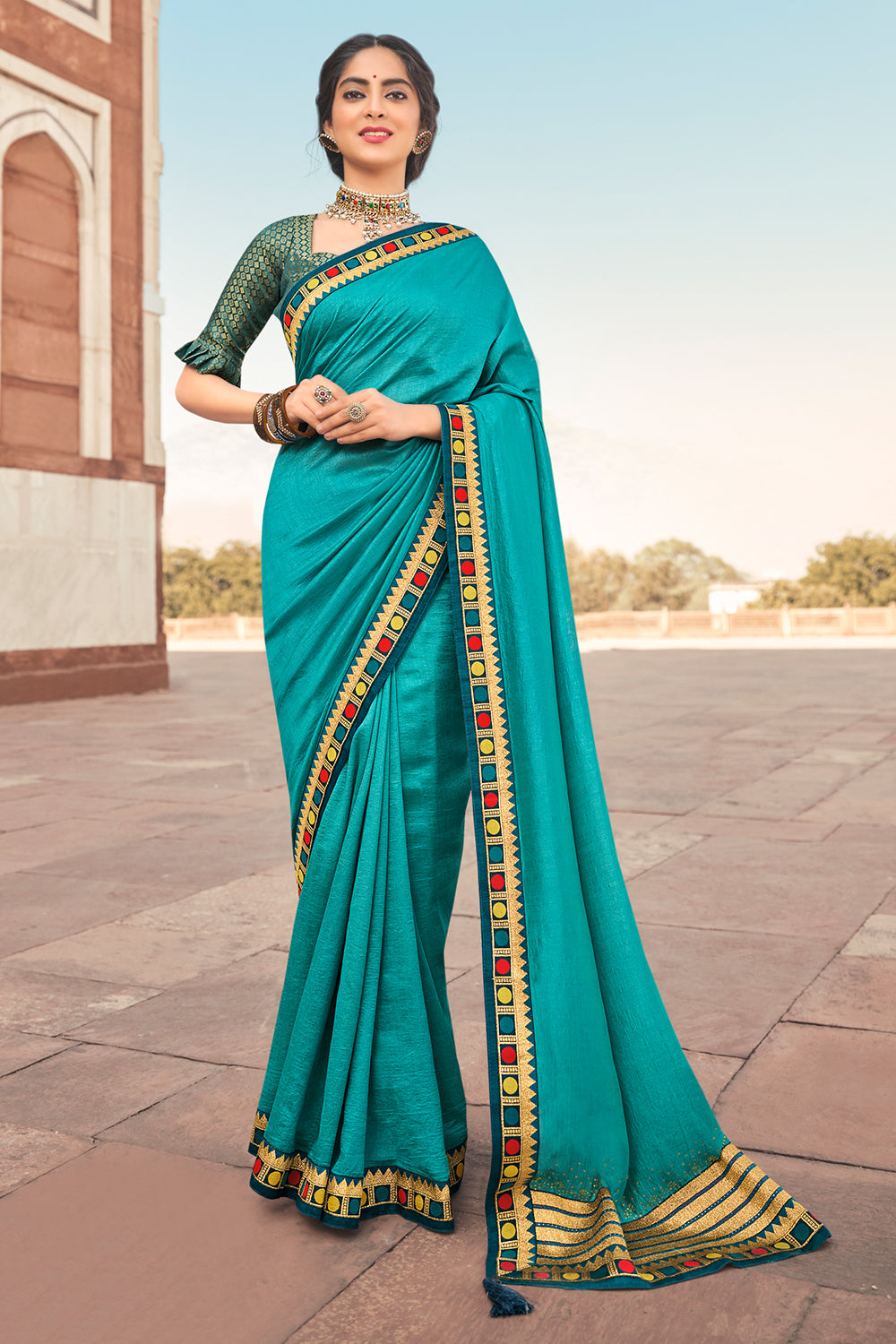 Teal Sarees: Teal Blue Saree | Teal color saree online - Sareeka