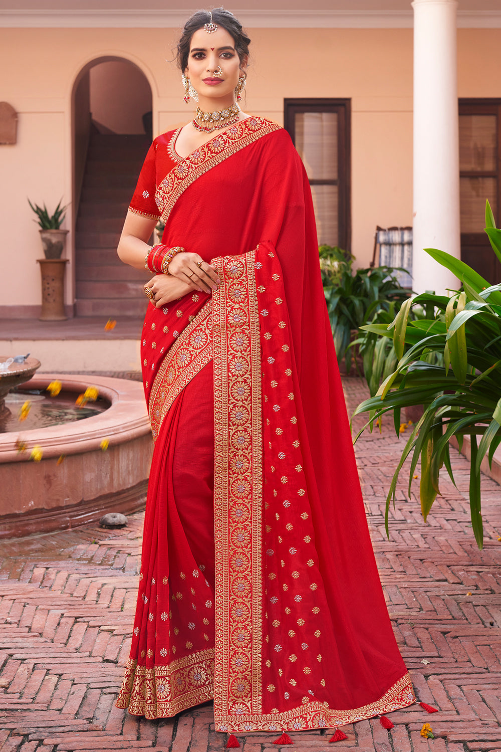 Indian Gorges Designer Festive Season Georgette Red Color Saree With Blouse  PG | eBay